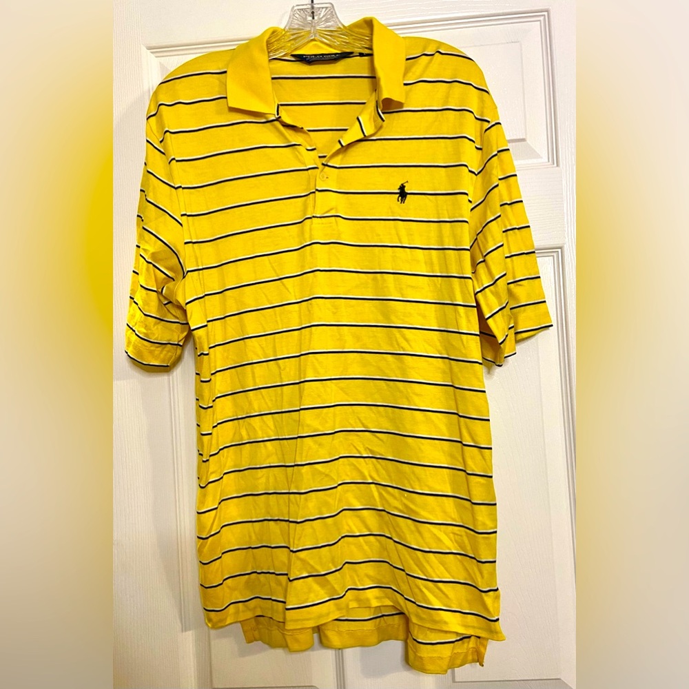 Ralph Lauren Mens Golf Polo Sz Medium Yellow/black Stripe